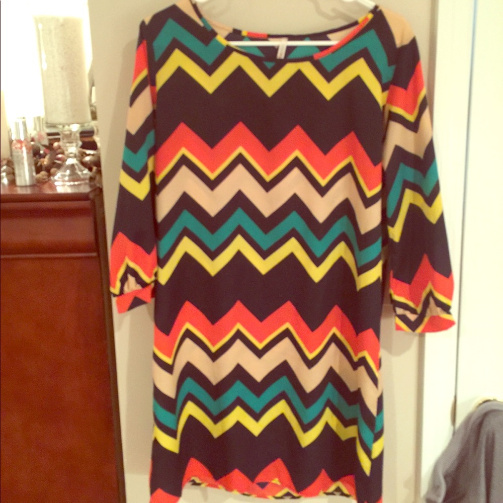 My Story Chevron Mini Dress - Red, Yellow, Green, Black